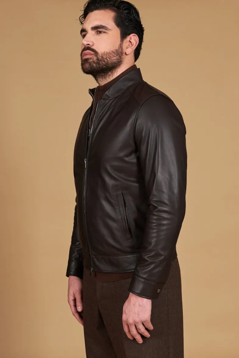Uomo D'Arienzo Marlon - Giacca in pelle naturale marrone con cerniera