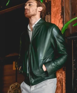 Uomo D'Arienzo Marlon - Giacca in pelle naturale verde effetto liscio collo banana