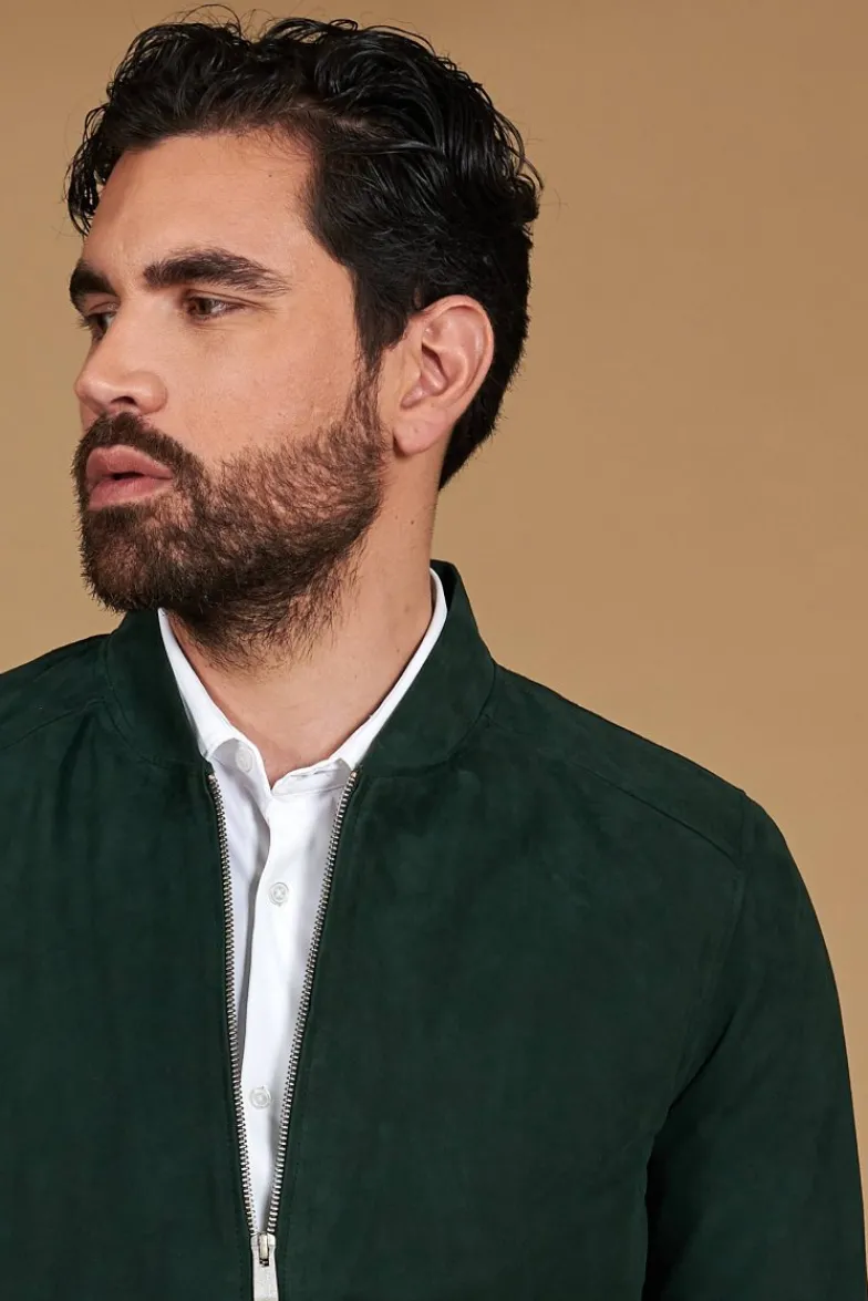 Uomo D'Arienzo Marlon - Giacca in pelle scamosciata colore verde con cerniera