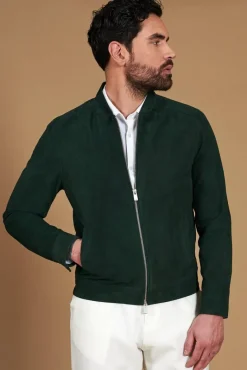 Uomo D'Arienzo Marlon - Giacca in pelle scamosciata colore verde con cerniera