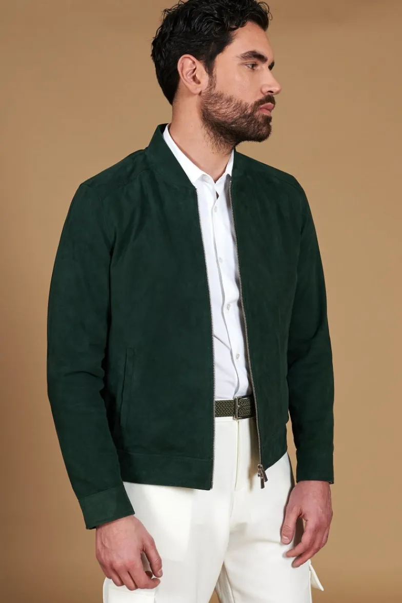 Uomo D'Arienzo Marlon - Giacca in pelle scamosciata colore verde con cerniera
