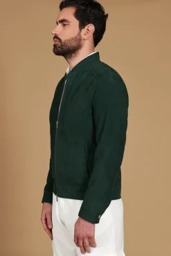 Uomo D'Arienzo Marlon - Giacca in pelle scamosciata colore verde con cerniera