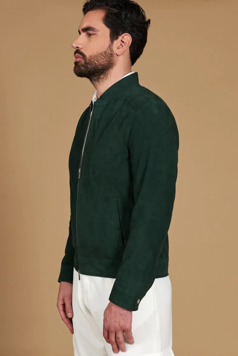 Uomo D'Arienzo Marlon - Giacca in pelle scamosciata colore verde con cerniera