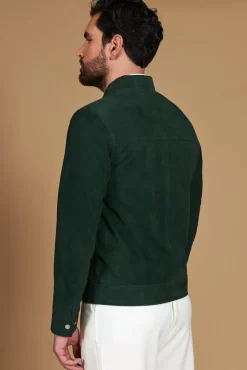 Uomo D'Arienzo Marlon - Giacca in pelle scamosciata colore verde con cerniera
