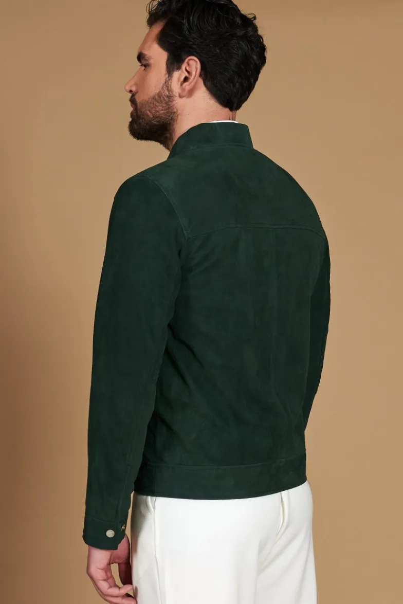 Uomo D'Arienzo Marlon - Giacca in pelle scamosciata colore verde con cerniera