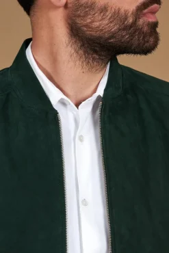 Uomo D'Arienzo Marlon - Giacca in pelle scamosciata colore verde con cerniera