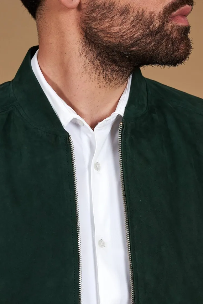 Uomo D'Arienzo Marlon - Giacca in pelle scamosciata colore verde con cerniera