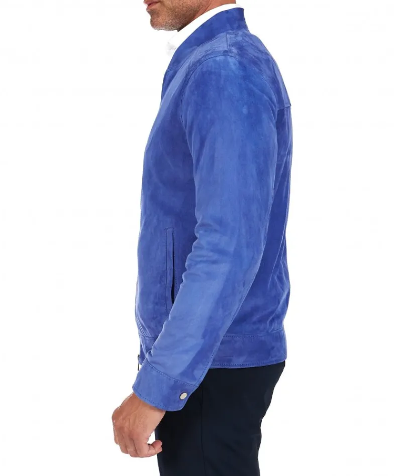 Uomo D'Arienzo Marlon - Giacca in pelle scamosciata blu cielo con cerniera