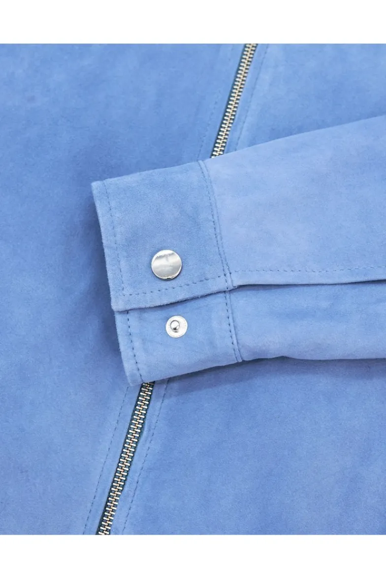 Uomo D'Arienzo Marlon - Giacca in pelle scamosciata blu denim con cerniera