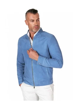 Uomo D'Arienzo Marlon - Giacca in pelle scamosciata blu denim con cerniera