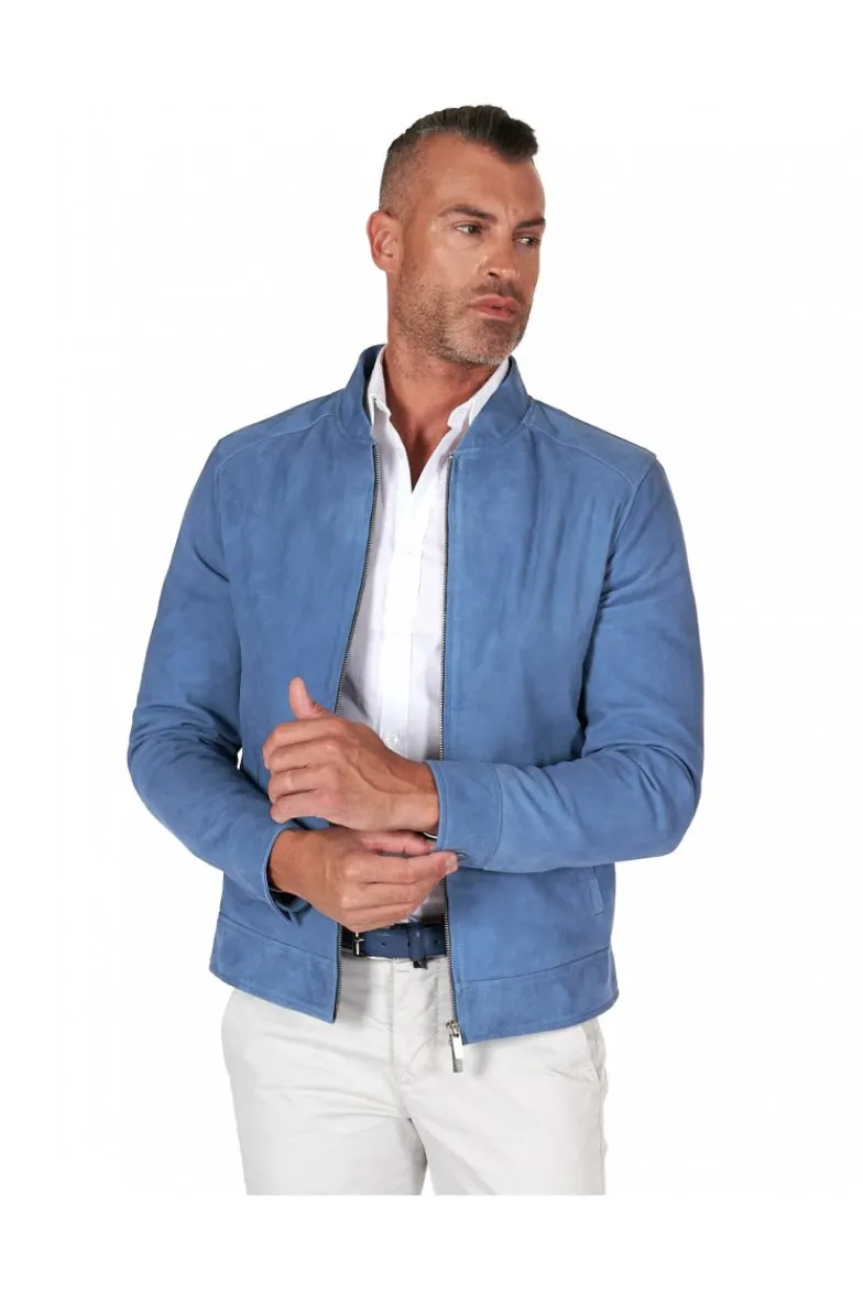 Uomo D'Arienzo Marlon - Giacca in pelle scamosciata blu denim con cerniera