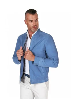 Uomo D'Arienzo Marlon - Giacca in pelle scamosciata blu denim con cerniera