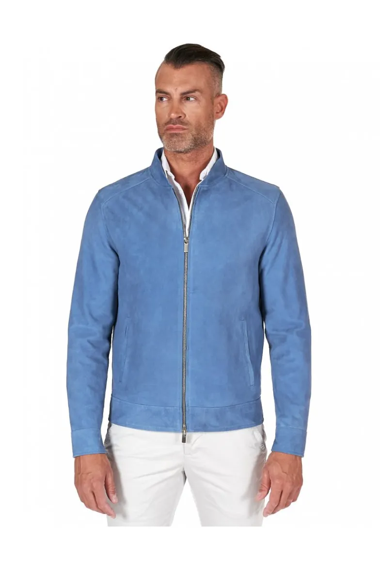 Uomo D'Arienzo Marlon - Giacca in pelle scamosciata blu denim con cerniera
