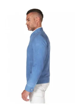 Uomo D'Arienzo Marlon - Giacca in pelle scamosciata blu denim con cerniera