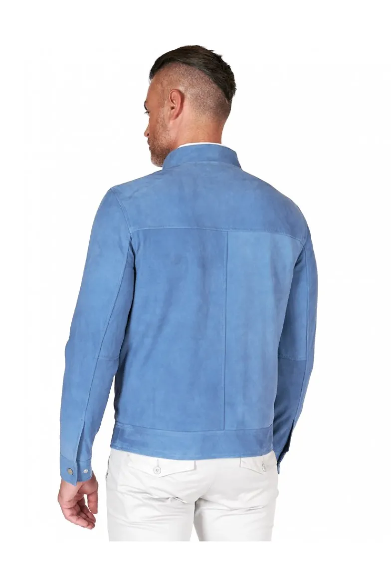 Uomo D'Arienzo Marlon - Giacca in pelle scamosciata blu denim con cerniera