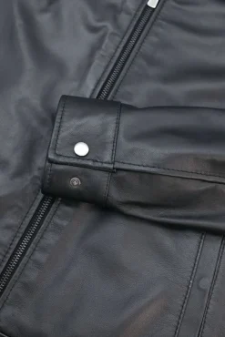 Uomo D'Arienzo Marlon Cam - Giacca in pelle nera nappa effetto liscio collo camicia