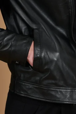 Uomo D'Arienzo Marlon Cam - Giacca in pelle nera nappa effetto liscio collo camicia