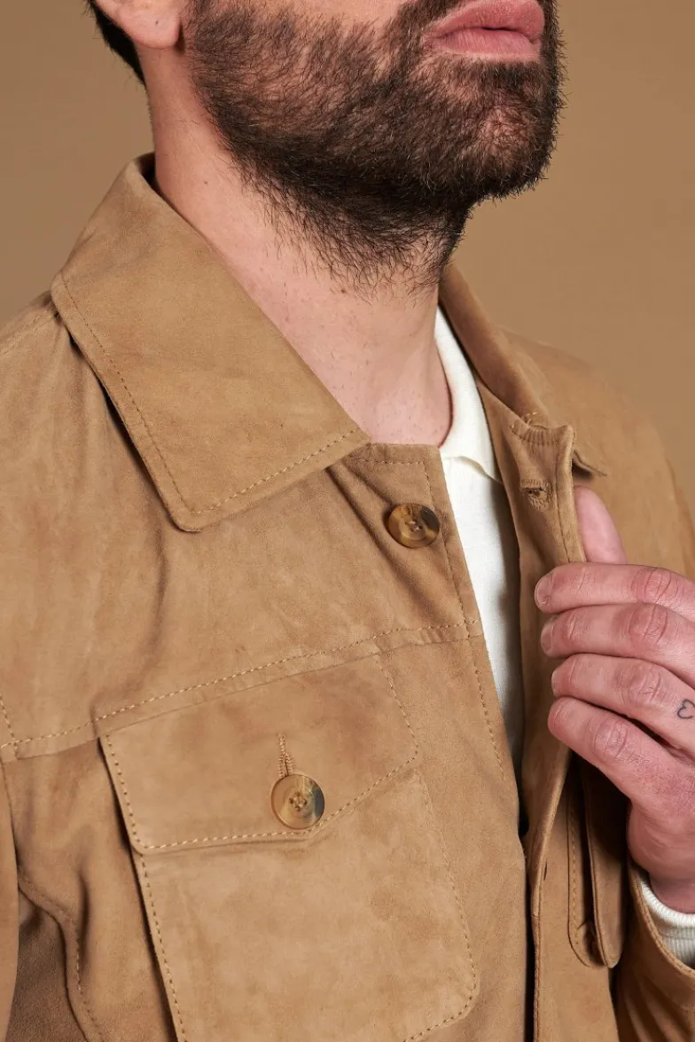 Uomo D'Arienzo Mason - Sahariana camoscio beige uomo con tasche applicate