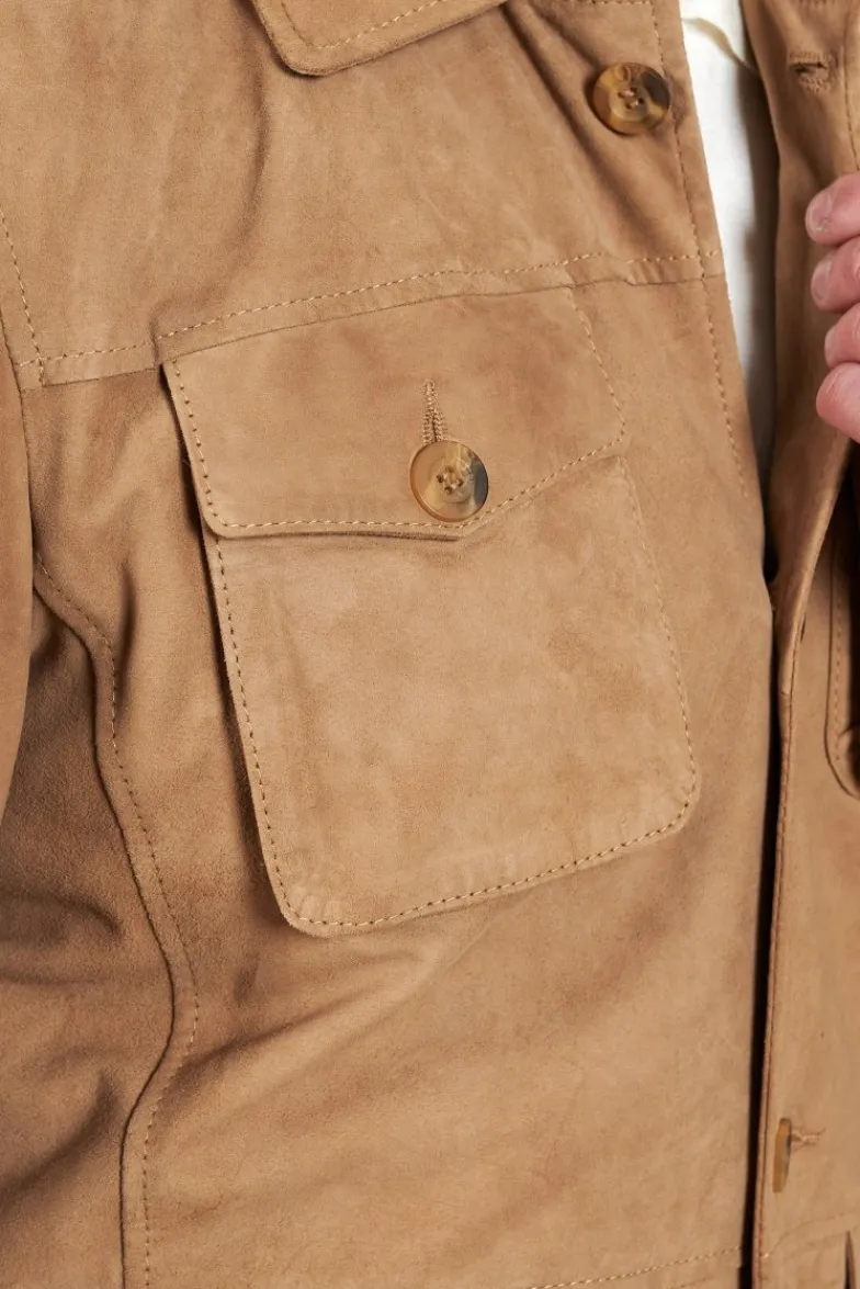 Uomo D'Arienzo Mason - Sahariana camoscio beige uomo con tasche applicate