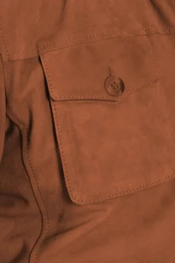 Uomo D'Arienzo Mason - Sahariana camoscio color cuoio uomo con tasche applicate