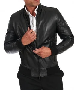 Uomo D'Arienzo Maxim - Giubbotto Bomber in pelle nera nappa effetto liscio