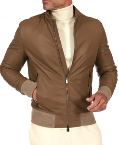 Uomo D'Arienzo Maxim - Giubbotto Bomber in pelle fango nappa effetto liscio