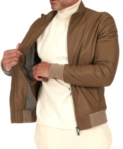 Uomo D'Arienzo Maxim - Giubbotto Bomber in pelle fango nappa effetto liscio