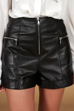 Donna D'Arienzo Maya - Pantaloncino sfoderato in pelle nera nappa effetto liscio