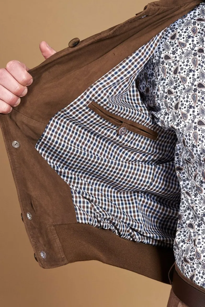 Uomo D'Arienzo Mike - Giacca bomber in pelle camoscio color fango collo camicia