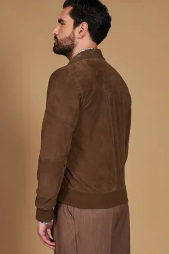 Uomo D'Arienzo Mike - Giacca bomber in pelle camoscio color fango collo camicia