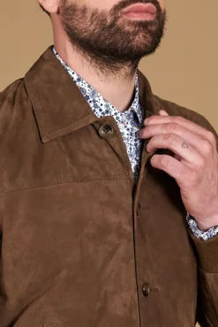 Uomo D'Arienzo Mike - Giacca bomber in pelle camoscio color fango collo camicia