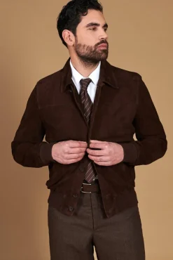 Uomo D'Arienzo Mike - Giacca bomber in pelle camoscio testa di moro collo camicia
