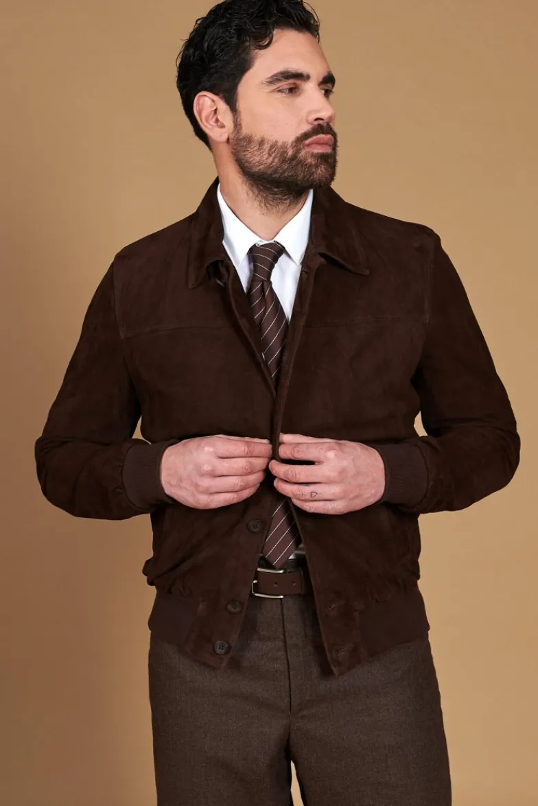 Uomo D'Arienzo Mike - Giacca bomber in pelle camoscio testa di moro collo camicia