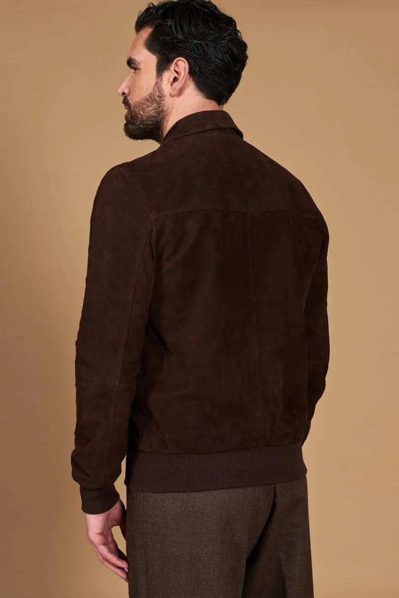 Uomo D'Arienzo Mike - Giacca bomber in pelle camoscio testa di moro collo camicia