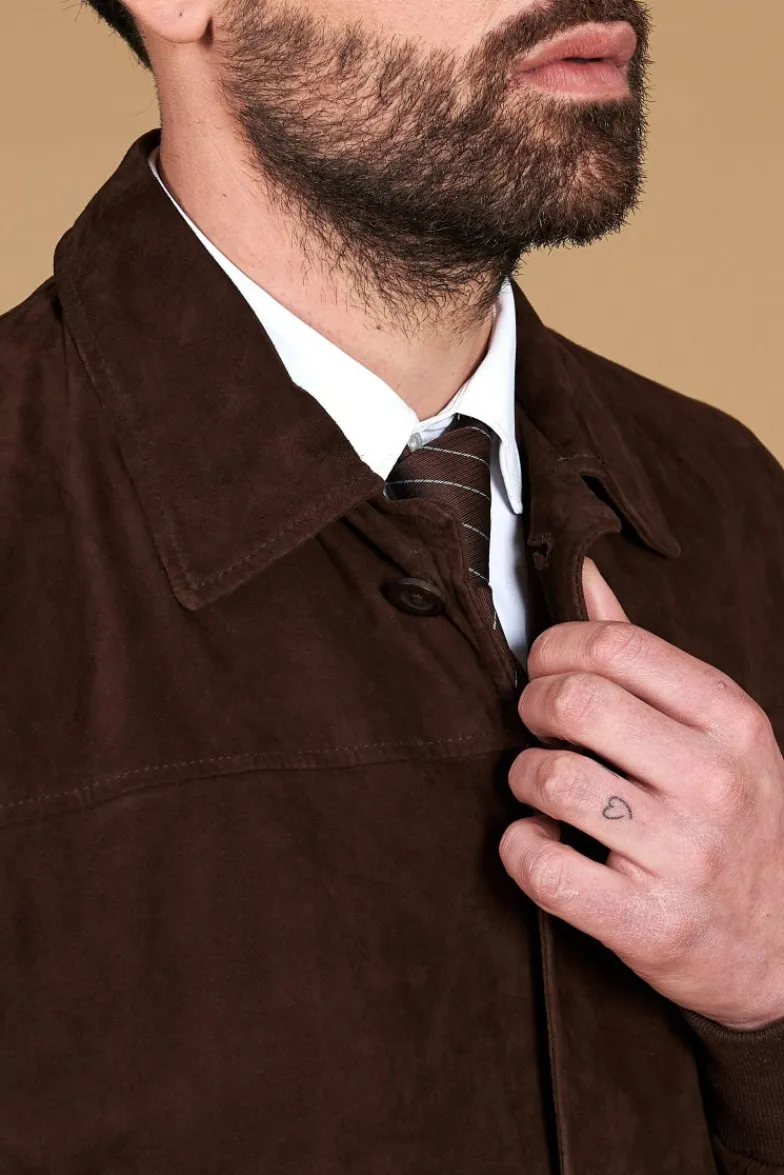 Uomo D'Arienzo Mike - Giacca bomber in pelle camoscio testa di moro collo camicia