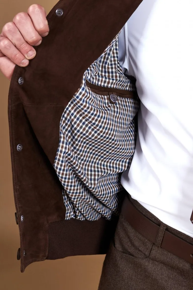Uomo D'Arienzo Mike - Giacca bomber in pelle camoscio testa di moro collo camicia