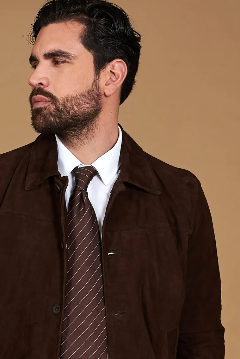 Uomo D'Arienzo Mike - Giacca bomber in pelle camoscio testa di moro collo camicia