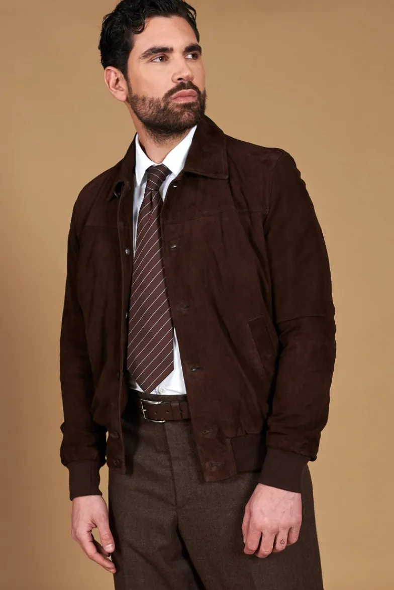 Uomo D'Arienzo Mike - Giacca bomber in pelle camoscio testa di moro collo camicia