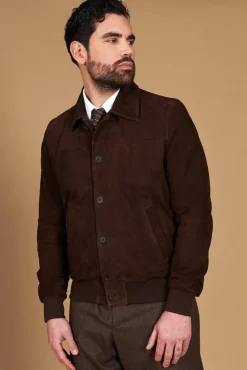 Uomo D'Arienzo Mike - Giacca bomber in pelle camoscio testa di moro collo camicia