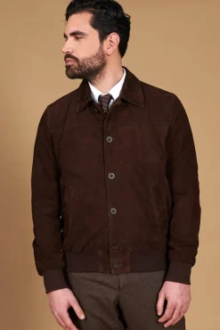 Uomo D'Arienzo Mike - Giacca bomber in pelle camoscio testa di moro collo camicia