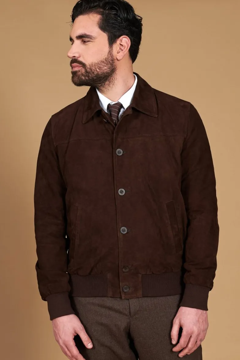Uomo D'Arienzo Mike - Giacca bomber in pelle camoscio testa di moro collo camicia