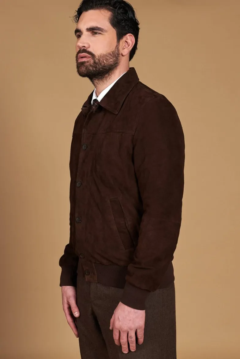Uomo D'Arienzo Mike - Giacca bomber in pelle camoscio testa di moro collo camicia
