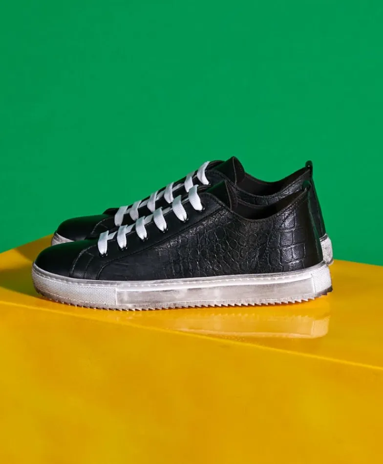 Uomo D'Arienzo Milano - Sneakers in pelle stampata nera da uomo
