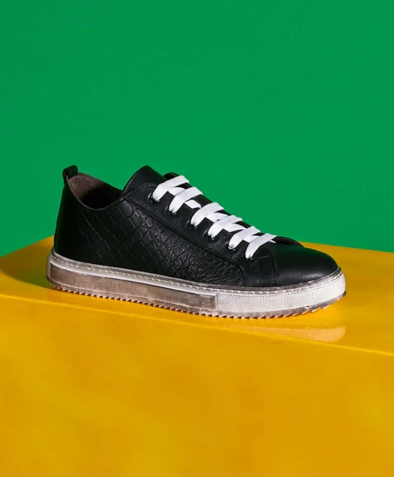 Uomo D'Arienzo Milano - Sneakers in pelle stampata nera da uomo