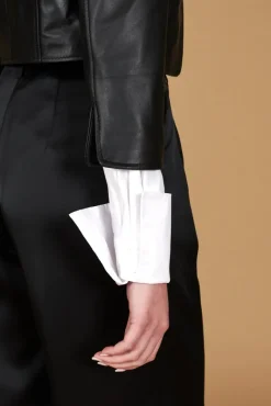 Donna D'Arienzo Miss - Giacca corta bolero in pelle nera girocollo nappa effetto liscio