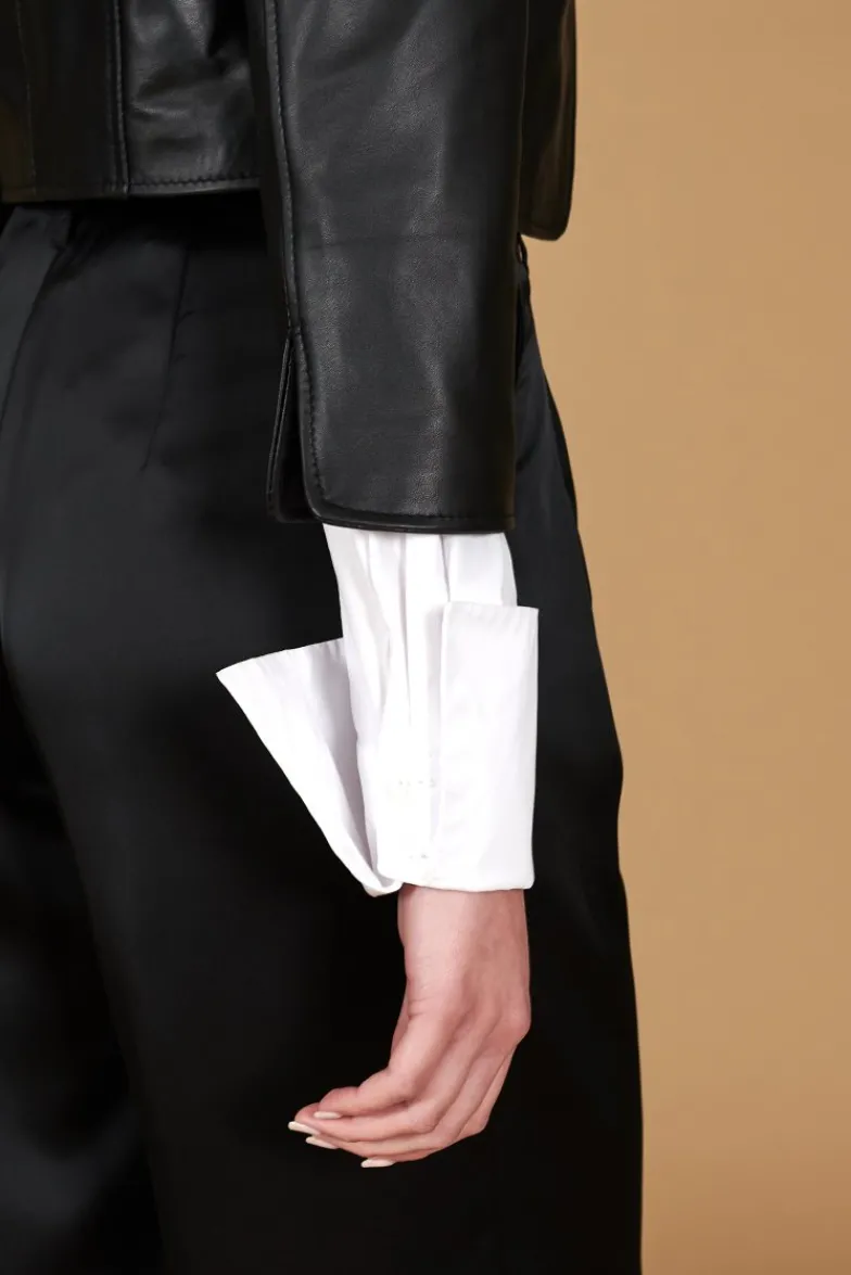 Donna D'Arienzo Miss - Giacca corta bolero in pelle nera girocollo nappa effetto liscio