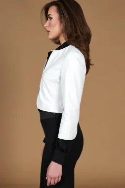 Donna D'Arienzo Miss - Giacca corta bolero in pelle bianca girocollo nappa effetto liscio