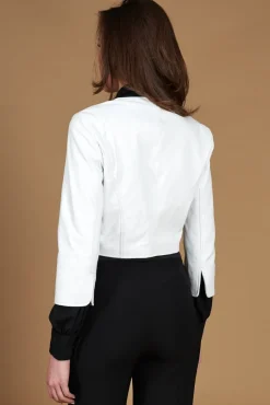 Donna D'Arienzo Miss - Giacca corta bolero in pelle bianca girocollo nappa effetto liscio