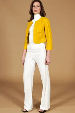 Donna D'Arienzo Miss - Giacca corta bolero in pelle naturale gialla girocollo