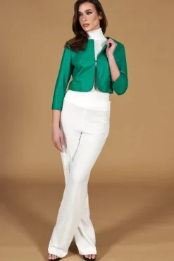 Donna D'Arienzo Miss - Giacca corta bolero in pelle verde smeraldo girocollo